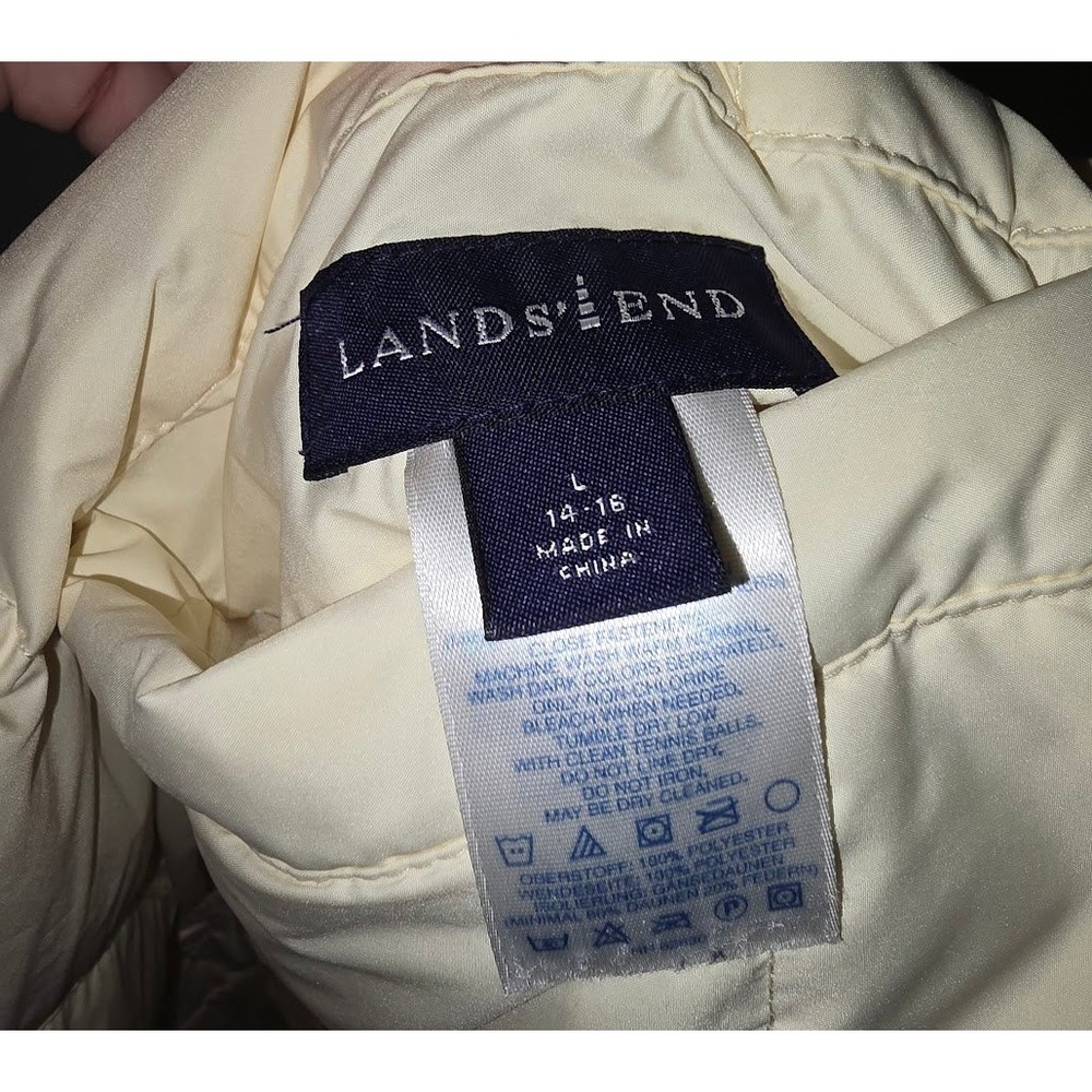 Lands' End Womens Puffer Vest Cream Paisley Reversible Down Filled Winter Size L - Picture 5 of 14